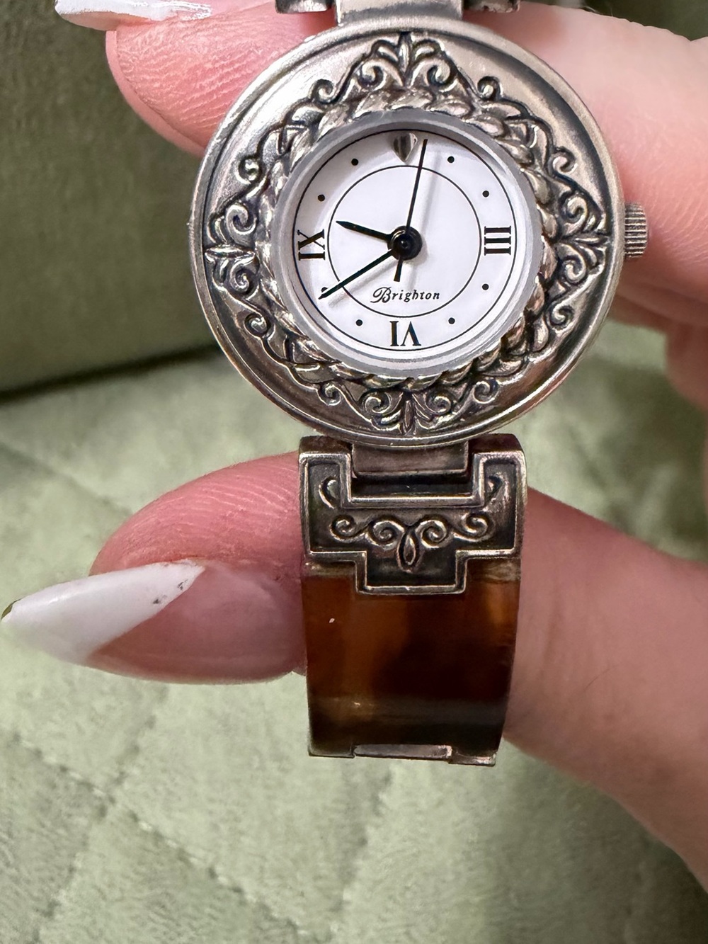 Brighton Silver-Tone Watch with Brown Tortoiseshell Band